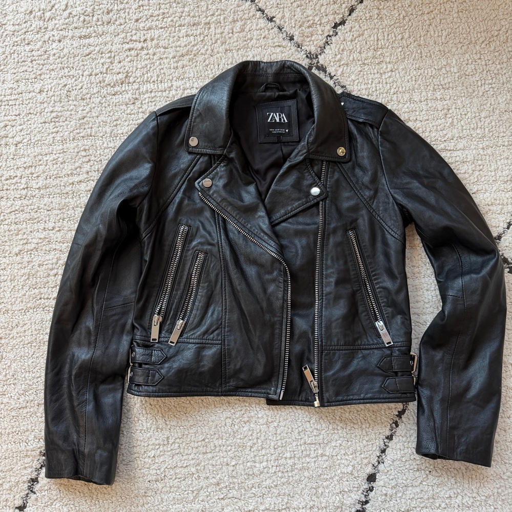 Zara Genuine Leather Biker Jacket, size medium